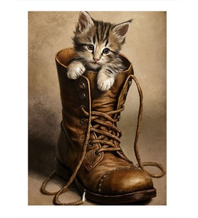 Bot İçindeki Yavru Kedi Art Mdf Poster