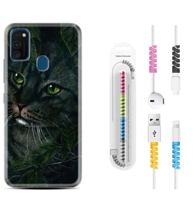 Samsung M21 M22 M23 M30 M31S M32 Kılıf Kablo Koruma Spiral Silikon Flowers Cat 1345