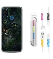 Samsung M21 M22 M23 M30 M31S M32 Kılıf Kablo Koruma Spiral Silikon Flowers Cat 1345