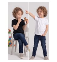 Çocuk T-shirt 2'li Paket Siyah-Beyaz Pamuklu Likralı Tişört
