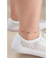 GÜMÜŞ ROSE NAZAR BONCUĞU ÇİFT ZİNCİRLİ HALHAL  (Mavi-Rose Gold)
