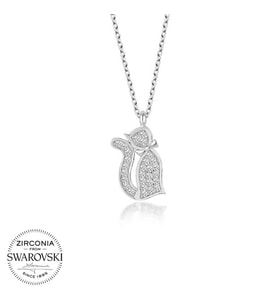 Swarovski Taşlı Gümüş Kedi Bayan Kolye