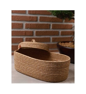 Jüt Hasır Sepet Oval Kapaklı Organizer 30x20