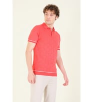 Giyim Dünyası Erkek Desenli Polo Yaka Merserize T-Shirt Mercan