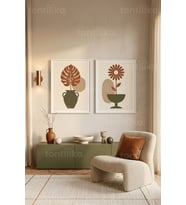 Minimalist Doğa ve Geometrik Formlar 2'li Ahşap Çerçeveli Tablo Seti