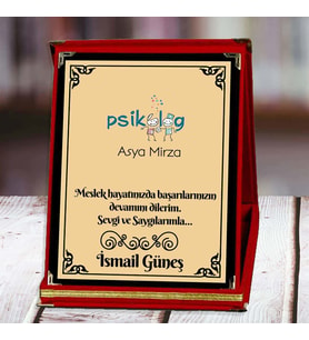 Psikolog Baskılı Plaket (1. Tasarım)  Kişiye Özel (Kırmızı)