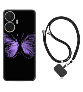 Realme C55 Kılıf Resimli Boyun Askılı İpli Desenli Silikon Series Black Butterfly 1879