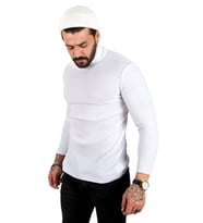 Erkek Siyah Yarım Balıkçı Yaka Çizgi Desenli Kazak Basic Düz Triko 2100015