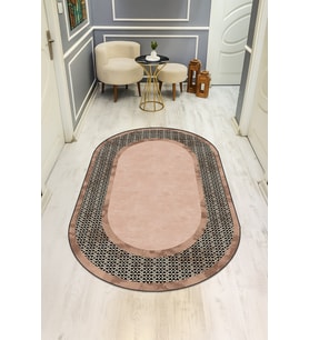 Modern Desenli Oval Dijital Baskı Kaymaz Taban Halı H0363