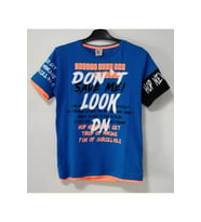 Yuko Kids Kısa Kollu Erkek Çocuk Don't Look Baskılı T-Shirt 9-12 Yaş Mavi
