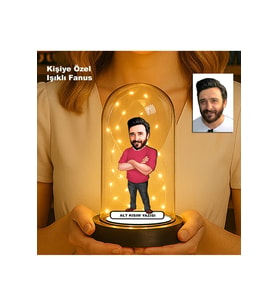Kişiye Özel Erkek Karikatür Fanus  Meslek ve Hobi Temalı Işıklı Biblo