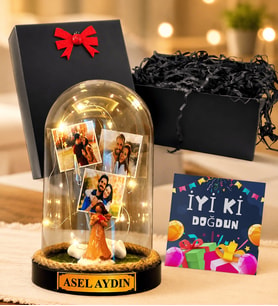Kişiye Özel 3 Fotoğraflı LED Işıklı Fanus İyi Ki Doğdun Doğum Günü Hediyesi (şans melekli)