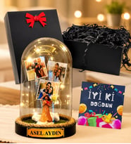 Kişiye Özel 3 Fotoğraflı LED Işıklı Fanus İyi Ki Doğdun Doğum Günü Hediyesi (şans melekli)