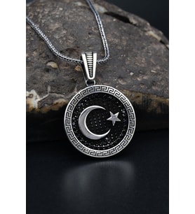 Grek Desenli Ay Yıldızlı (AYYILDIZLI) 925 Ayar Gümüş Kolye Zincir 901310