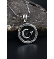 Grek Desenli Ay Yıldızlı (AYYILDIZLI) 925 Ayar Gümüş Kolye Zincir 901310