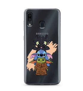 Samsung Galaxy A20/A30 Uyumlu Sevimli Baby Yoda ve Stitch Desenli Şeffaf Telefon Kılıfı