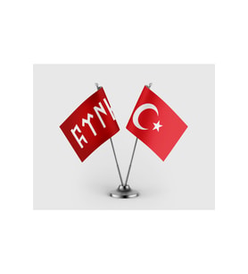 Göktürkçe Türk Kırmızı ve Türk Bayrağı İkili Saten Masa Bayrağı Takımı