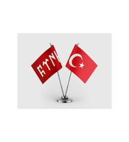 Göktürkçe Türk Kırmızı ve Türk Bayrağı İkili Saten Masa Bayrağı Takımı