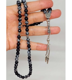 Kar Tanesi Obsidyen Taşı 99luk Tesbih 6mm