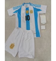 Arjantin Messi Mavi Çubuklu Dünya Kupası 4'lü Set Çocuk Futbol Forması (Beyaz)