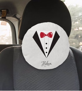 BK Gift Kişiye Özel İsimli Damat Tasarımlı Yuvarlak Araç Koltuk Yastığı-1
