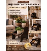 El Boyaması Ahşap Dekoratif Basamak – Çok Amaçlı Kullanım (Kahverengi-Kahve)