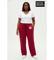 Kadın Büyük Beden N Logo Baskılı Rahat Kesim Lastikli Bel Paça Reçme Eşofman Altı SPR26EAK952-4 (Burgundy)