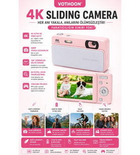 Dijital Kamera 4k Hd 48mp 16x Zoom Flaşlı Kayar Retro Video Kamera 2.8 Ekran 64gb Sd Kart Hediyeli Pembe