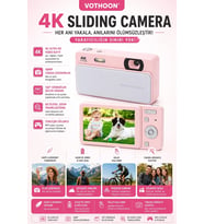 Dijital Kamera 4k Hd 48mp 16x Zoom Flaşlı Kayar Retro Video Kamera 2.8 Ekran 64gb Sd Kart Hediyeli Pembe
