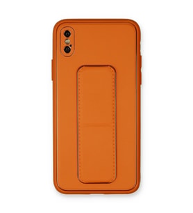 iPhone Xs Max Kılıf Coco Deri Standlı Kapak - Turuncu