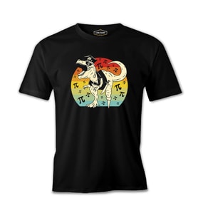 Pirate Dinosaur with Pi Background Siyah Erkek Tshirt