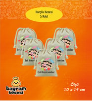 Bayram Harçlık Kesesi 5'li – Baskılı Ham Bez Bayram Kesesi, Çocuklar İçin Bayram Hediyesi  Model-3