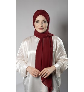 Bordo Pratik Hazır Geçmeli Bone Şal Şifon Kendinden Boneli İki Bantlı 1452_16