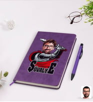 BK Gift Kişiye Özel Şövalye Karikatürlü Mor Termo Deri Defter Kalem Seti Model 1