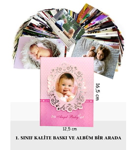 50 adet 10x15 Fotoğraf Baskı + 100 Adet Fotoğraf Kapasiteli Boş Albüm - FUJİFİLM Solmaz Baskı (Pembe)