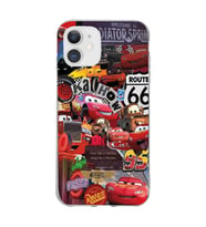 Iphone 11 Uyumlu Şimşek McQueen Kolaj Tasarımlı Şeffaf Telefon Kılıfı