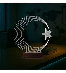 Luvivia Ay Yıldız Türk Bayrağı 3D Lamba - Masa Gece Lambası