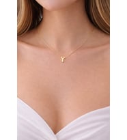 14K Altın Renginde Y Harf Minimal Model Çelik Kadın Kolye