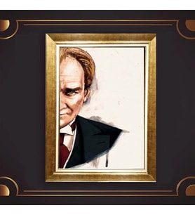 Altın Varaklı Çerçeveli Paspartulu Atatürk Tablo DC0827 (Gold)