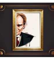 Altın Varaklı Çerçeveli Paspartulu Atatürk Tablo DC0827 (Gold)