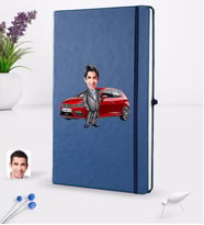 BK Gift Kişiye Özel Plakalı Erkek Seat Leon FR Karikatürlü Lacivert Termo Deri Defter 16x24cm Model 2