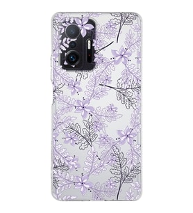 Xiaomi  Mi 11T Pro  Kamera Korumalı Kapak Floral Lila Tasarımlı Şeffaf  Kılıf