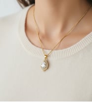 Damla İri Taşlı Kolye (Altın)