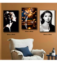 kadın fotoğrafı gece yanan mum tablosu 3 adet 35cmx50cm kumaş baskılı canvas tablo