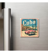 Küba Cuba - Posta Pulu Temalı Ülke - Baskılı Buzdolap Magneti Kare - 9x9 cm