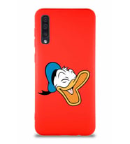 Samsung Galaxy A30S Soft Premier Kapak Donald Duck-E Tasarımlı Silikon Kılıf - Kırmızı (Şeffaf)