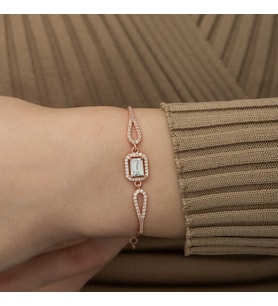 925 Ayar Gümüş Rose Dikdörtgen Baget Bileklik
