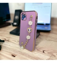 IPHONE 11 Uyumlu  zincirli taşlı silikon telefon kılıfı