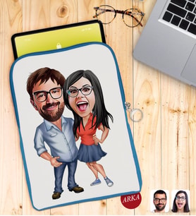 BK Gift Kişiye Özel Sevgililer Karikatürlü Taşınabilir Koruyucu Tablet Kılıfı & Organizer Çanta - Mavi-105