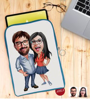 BK Gift Kişiye Özel Sevgililer Karikatürlü Taşınabilir Koruyucu Tablet Kılıfı & Organizer Çanta - Mavi-105